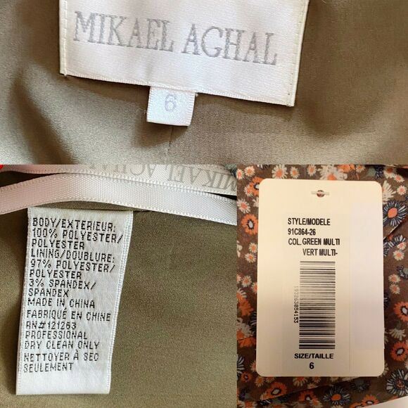 MIKAEL AGHAL Floral Shirt Dress Button Down Midi Crepe Chiffon Belt Tiered 6 NWT - Picture 5 of 12
